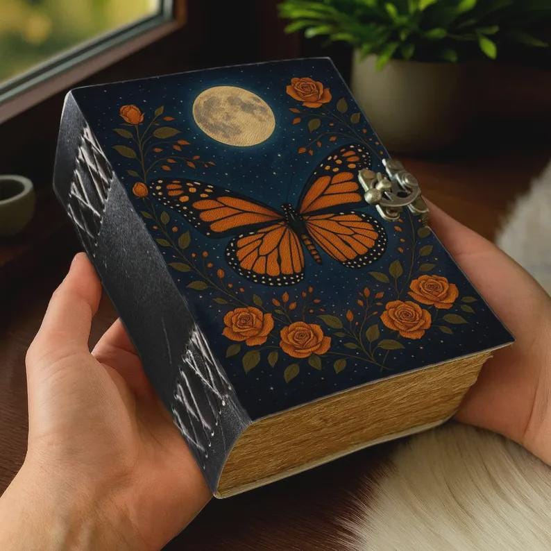 Sun Moon Grimoire Vintage leather journal, Moon Leather Journal, Blank spell book of shadows Halloween Gifts For Him Her