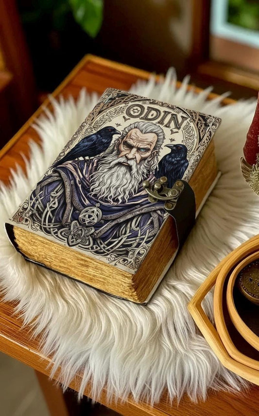 Odin Grimoire Book – Gothic Leather Journal with Deckle Edge Raven Spell Book of Shadows Handmade Sketchbook Magic Journal | Witchy Journal