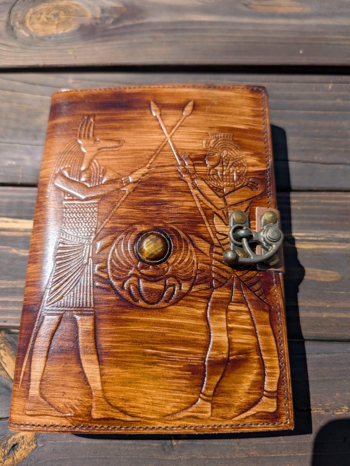 Vintage Leather Journal with Lock: Egyptian Hieroglyphs Grimoire