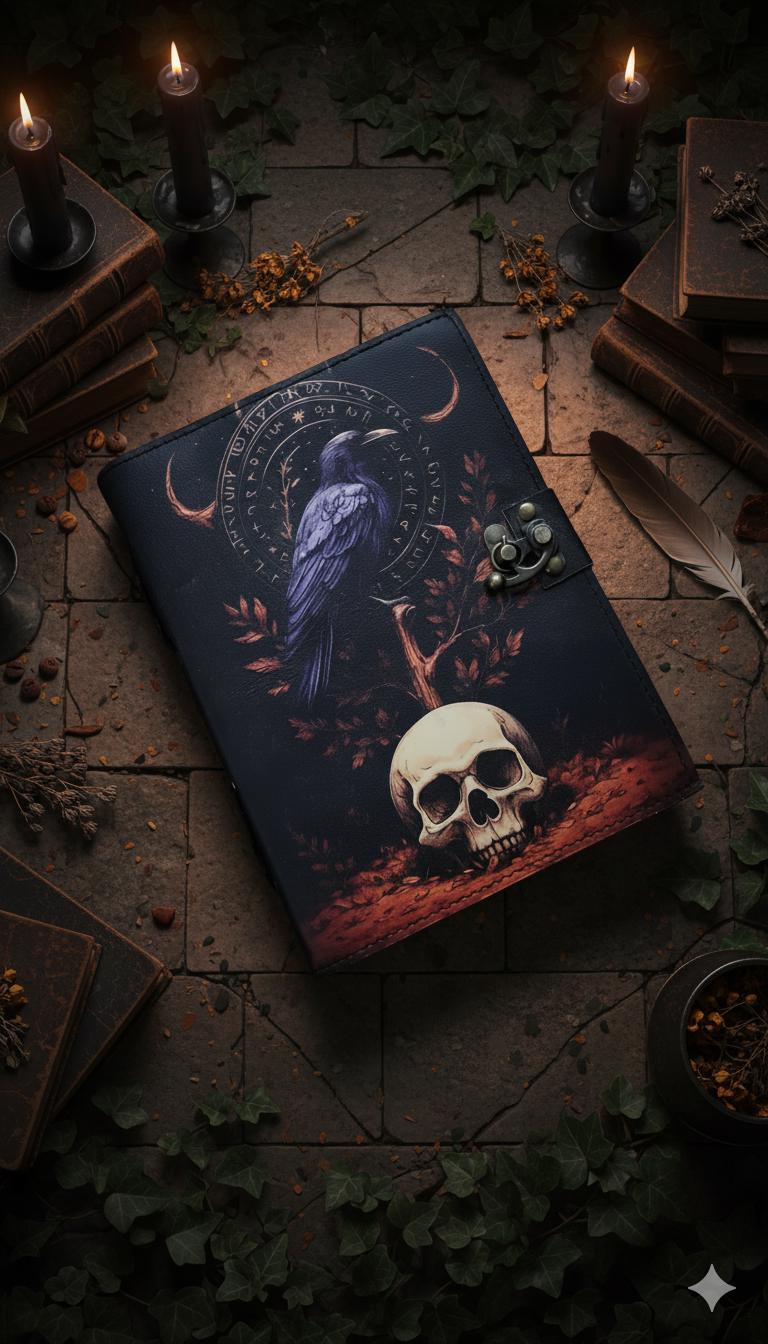 Grimoire Raven Vintage leather journal, Handmade,Blank spell book of shadows Celestial Gifts For Him Her