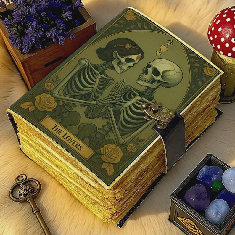 Grimoire leather journal, The Skull Lovers Handmade Fat Journal, Blank spell book of shadows Celestial Lover Gifts For Him Her
