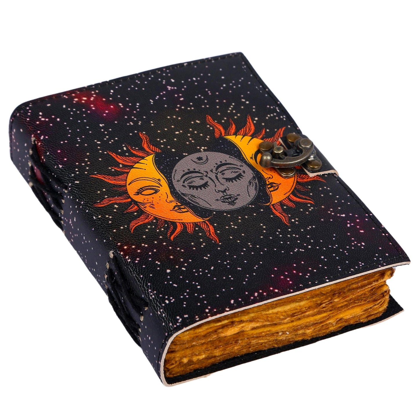 400 Page Large Sun Moon Grimoire Vintage leather journal, Moon Leather Journal, Blank spell book of shadows Halloween Gifts For Him Her