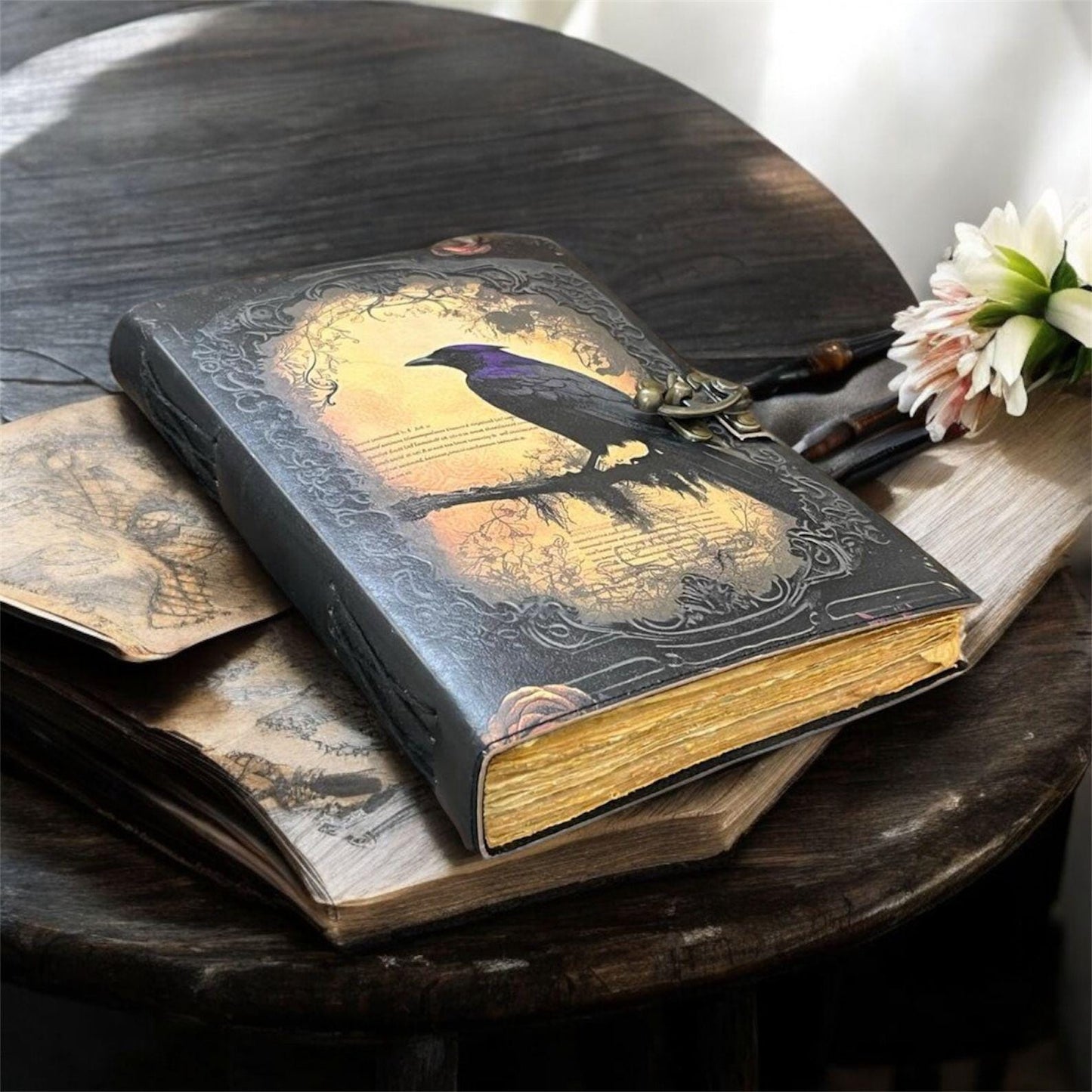 Raven Leather Grimoire Journal: Vintage Spell Book of Shadows