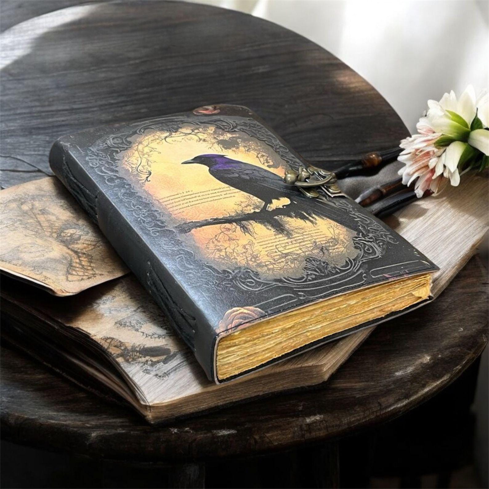 Raven Leather Grimoire Journal: Vintage Spell Book of Shadows