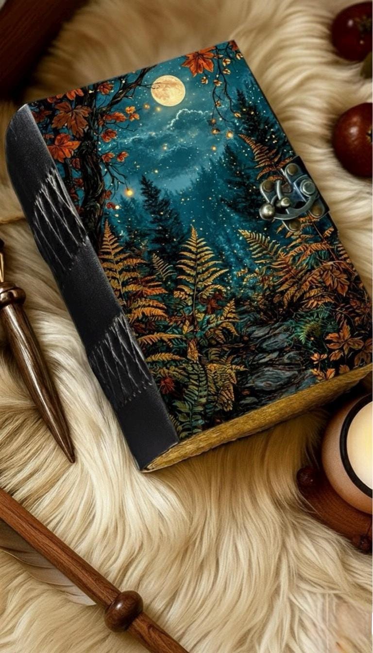 400 Page Grimoire Vintage leather journal, Moon Phase Handmade Fat Journal, Blank spell book of shadows Celestial Gifts For Him Her