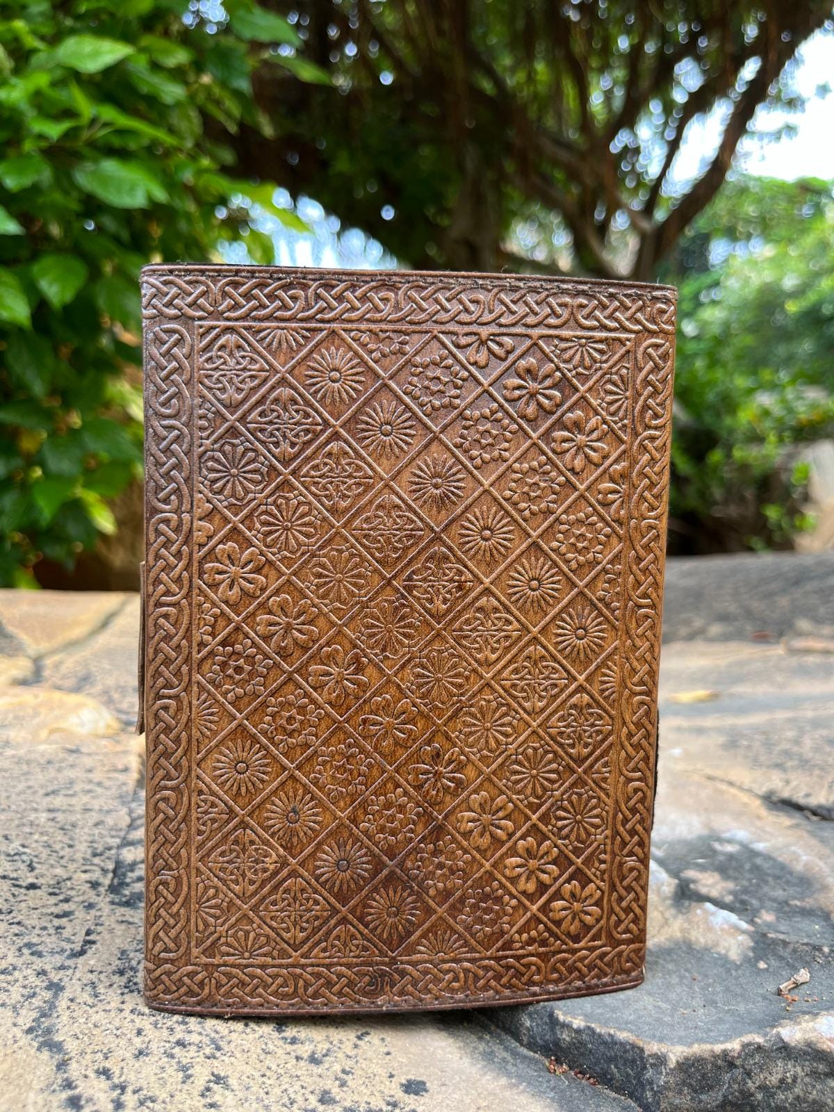 Handmade Leather Journal: Seven Stone Book of Shadows with Lock