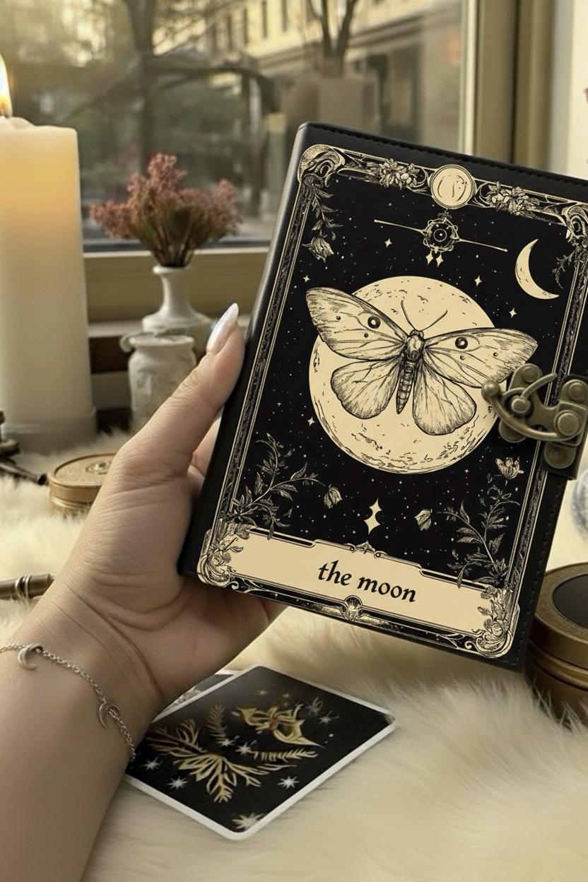 Grimoire Vintage leather journal, Moon Phase With Butterfly Handmade Fat Journal, spell book of shadows Celestial Gifts For Him Her