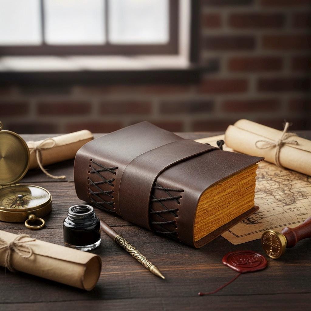 Leather Journal - Blank Spell Book of Shadows, Grimoire Journal, Travel Writing Notebook, Antique Deckle Edge Paper Gifts For Women