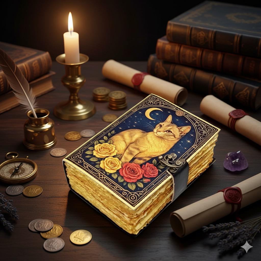 Leather Grimoire Journal: Cat Print Book of Shadows Magic Leather Journal, Spell book Magic Cat  Journal Halloween Gifts