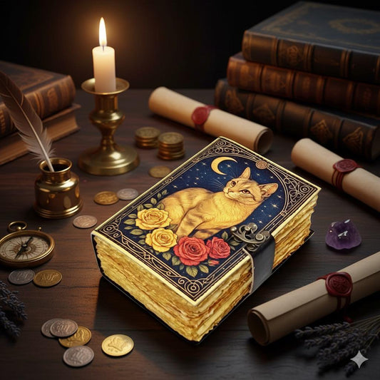 Leather Grimoire Journal: Cat Print Book of Shadows Magic Leather Journal, Spell book Magic Cat  Journal Halloween Gifts