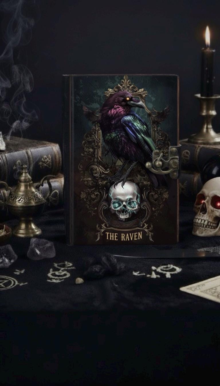 The Raven Leather Journal Gothic Grimoire Book of Shadows Vintage Raven Grimoire Journal Witchcraft Magic Journal Raven gifts for Halloween
