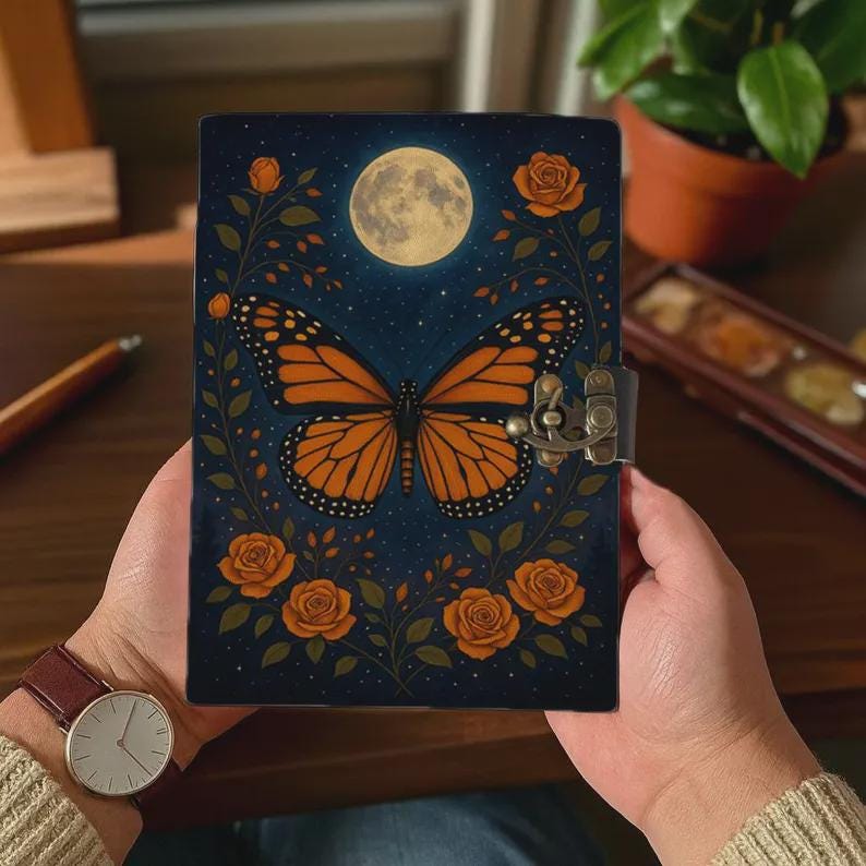 Sun Moon Grimoire Vintage leather journal, Moon Leather Journal, Blank spell book of shadows Halloween Gifts For Him Her