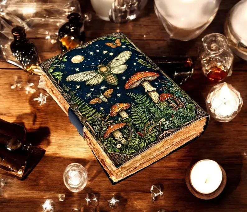 Luna Moth Leather Journal: Blank Spell Book of Shadows, Witchcraft Supplies