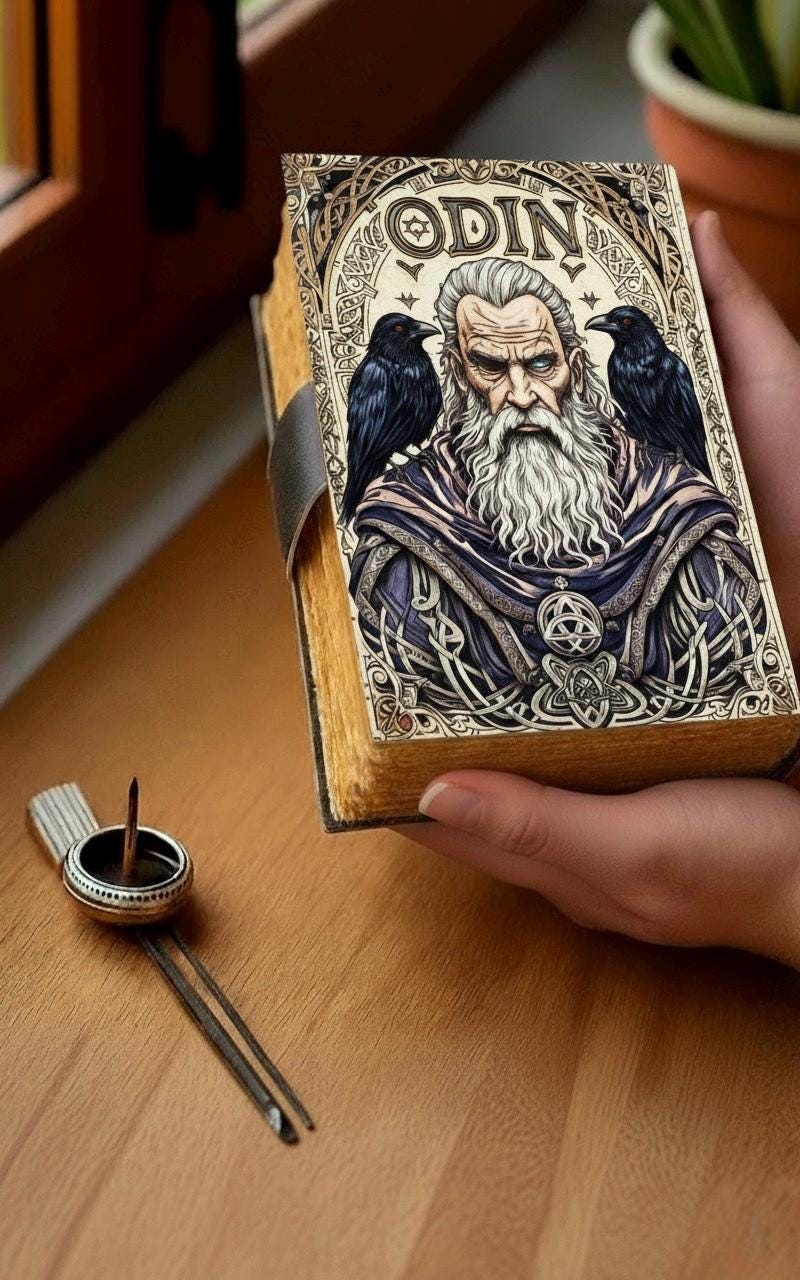 Odin Grimoire Book – Gothic Leather Journal with Deckle Edge Raven Spell Book of Shadows Handmade Sketchbook Magic Journal | Witchy Journal