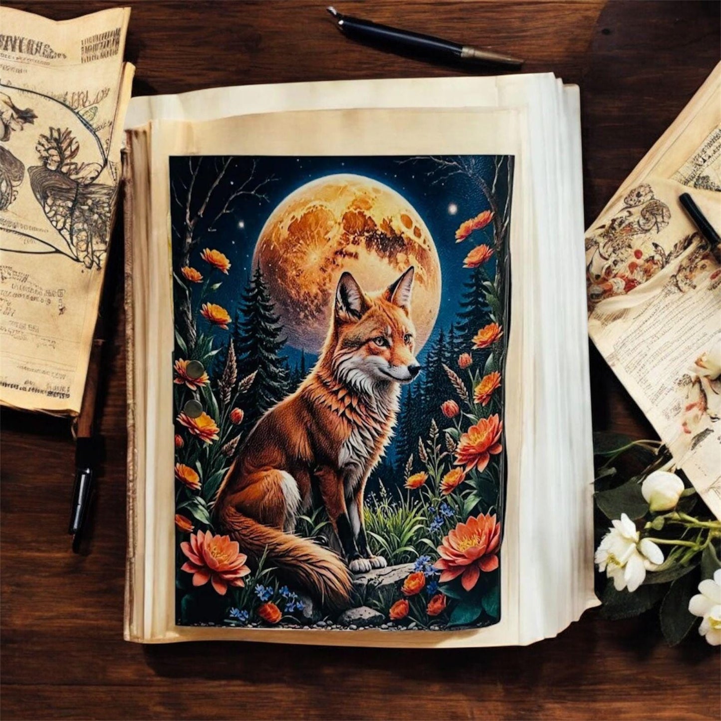 Fox Leather Journal: Grimoire Spell Book with Vintage Lock