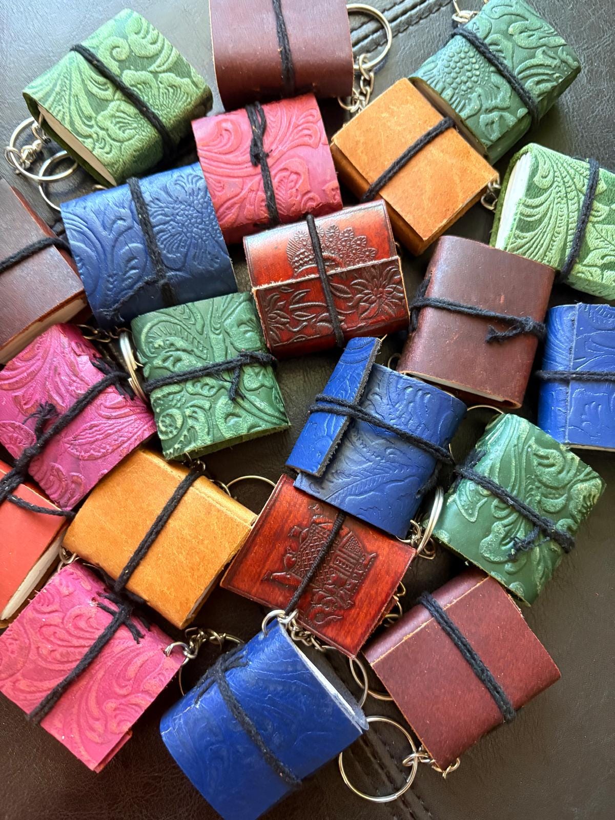 Leather keychain with white paper ( Set of 4) various designs pure leather