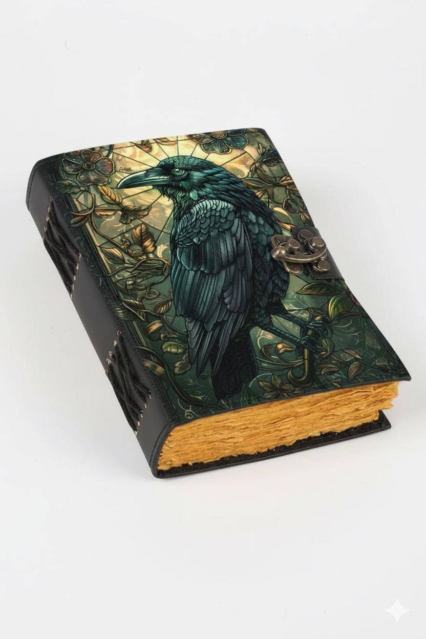 The Raven Leather Journal: Gothic Grimoire Book of Shadows Spell Book Witchcraft Leather Journal, Crow Magic  Journal Gift for Halloween
