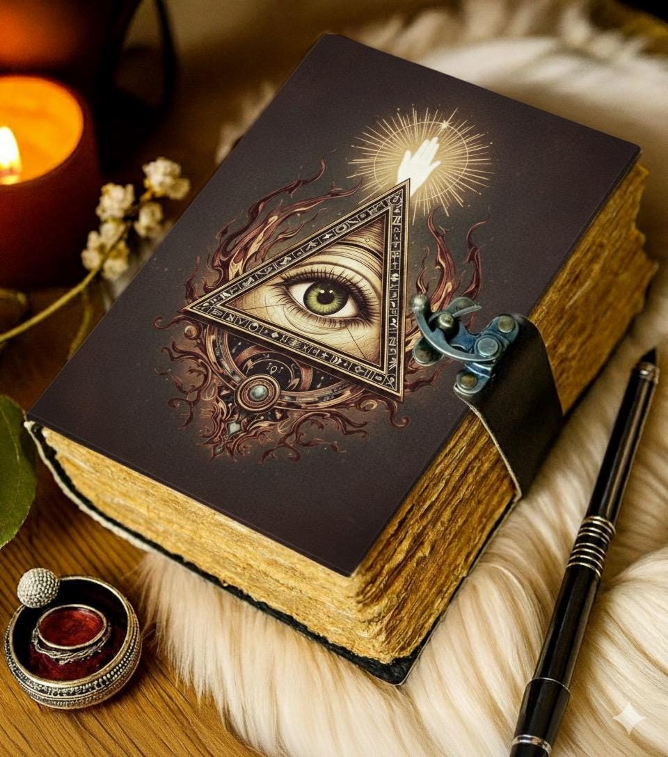Iluminate Grimoire Vintage leather journal, Raven Leather Journal, Blank spell book of shadows Halloween Gifts For Him Her