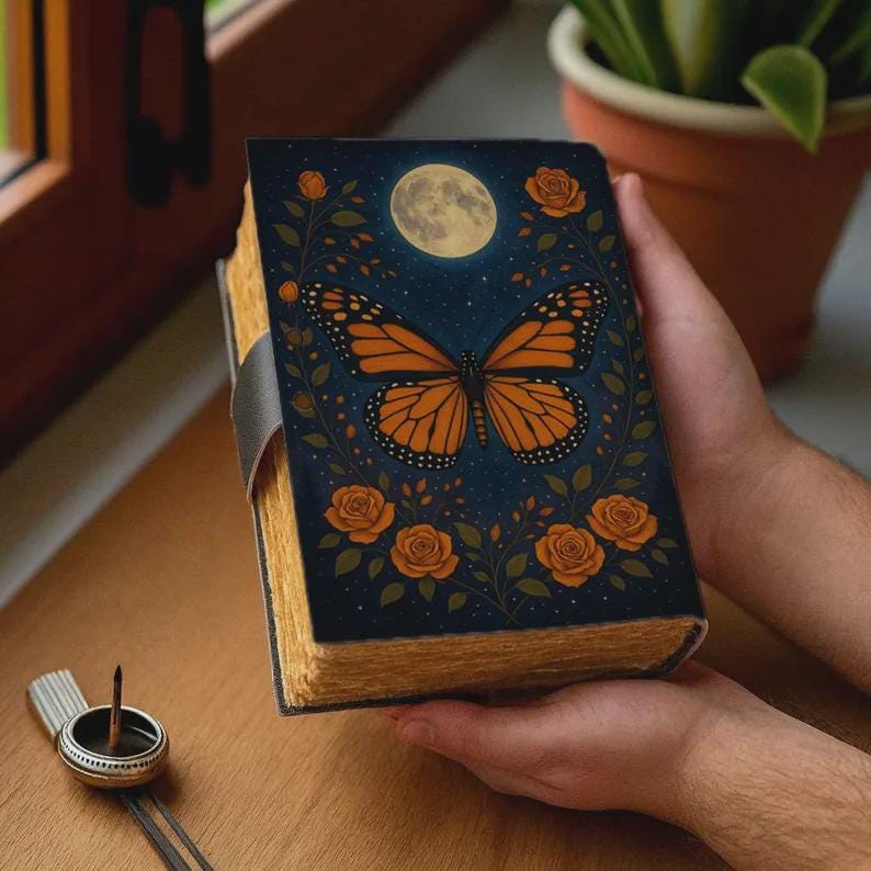 Sun Moon Grimoire Vintage leather journal, Moon Leather Journal, Blank spell book of shadows Halloween Gifts For Him Her