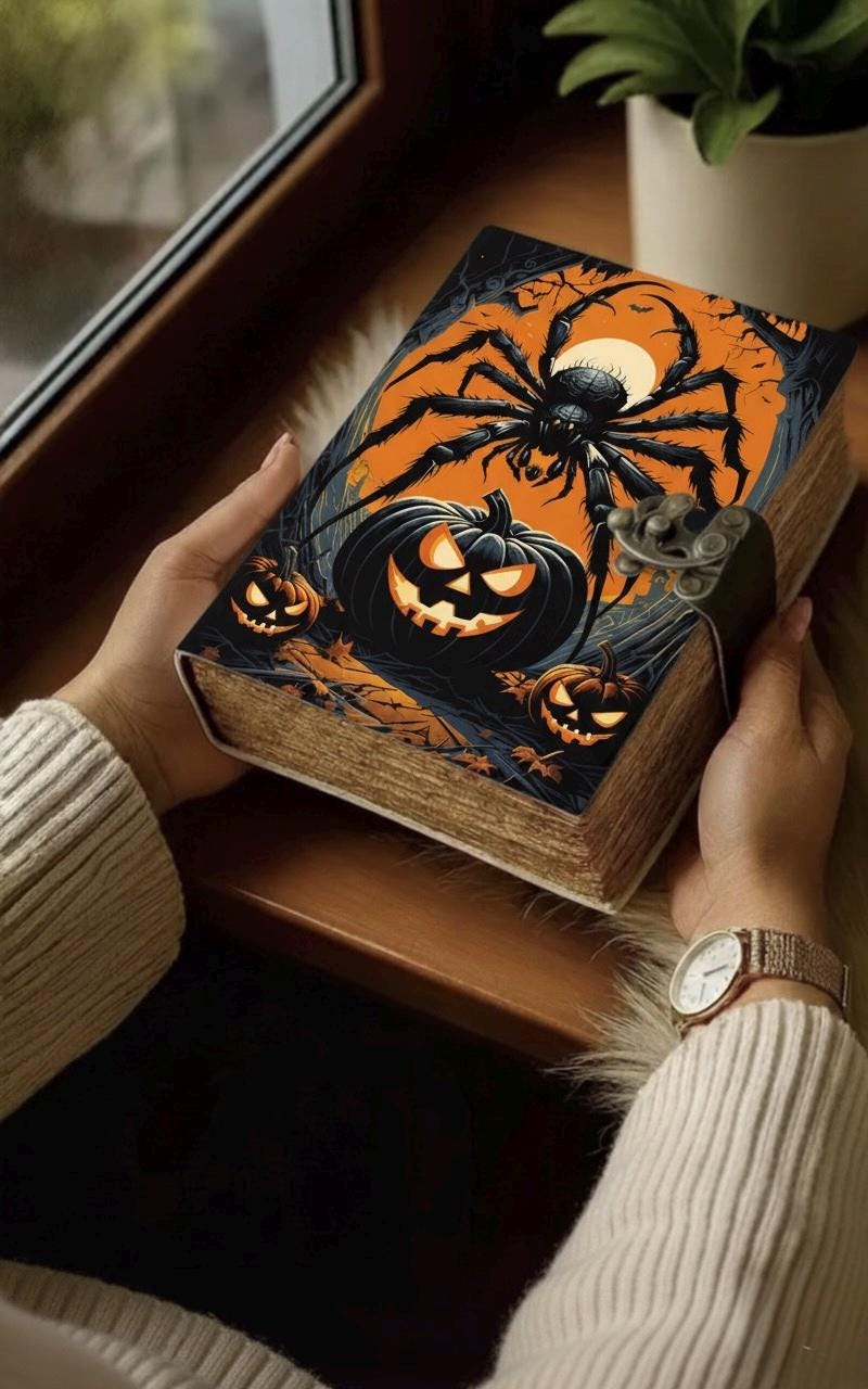 Spider Halloween Pumpkin Spell Book of Shadows leather journal, Spider Leather Journal, Grimoire  Halloween Gifts For Him Her