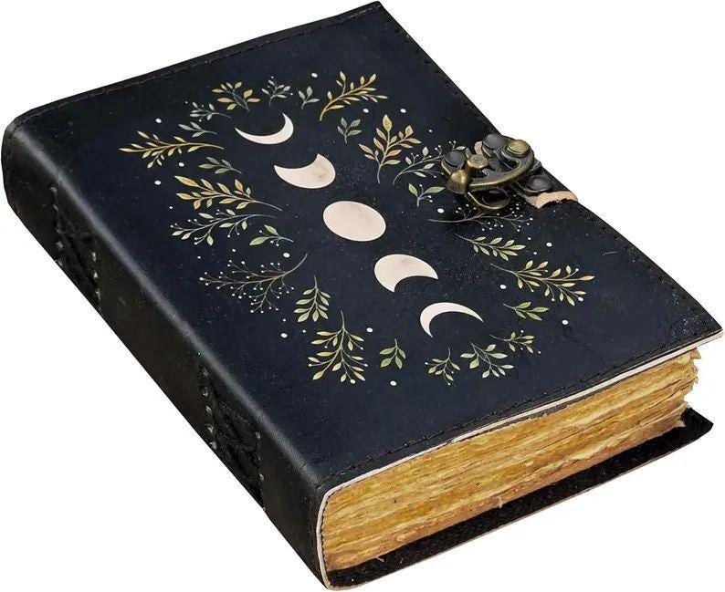 Moon Phase Leather Journal: Handmade Grimoire, Book of Shadows