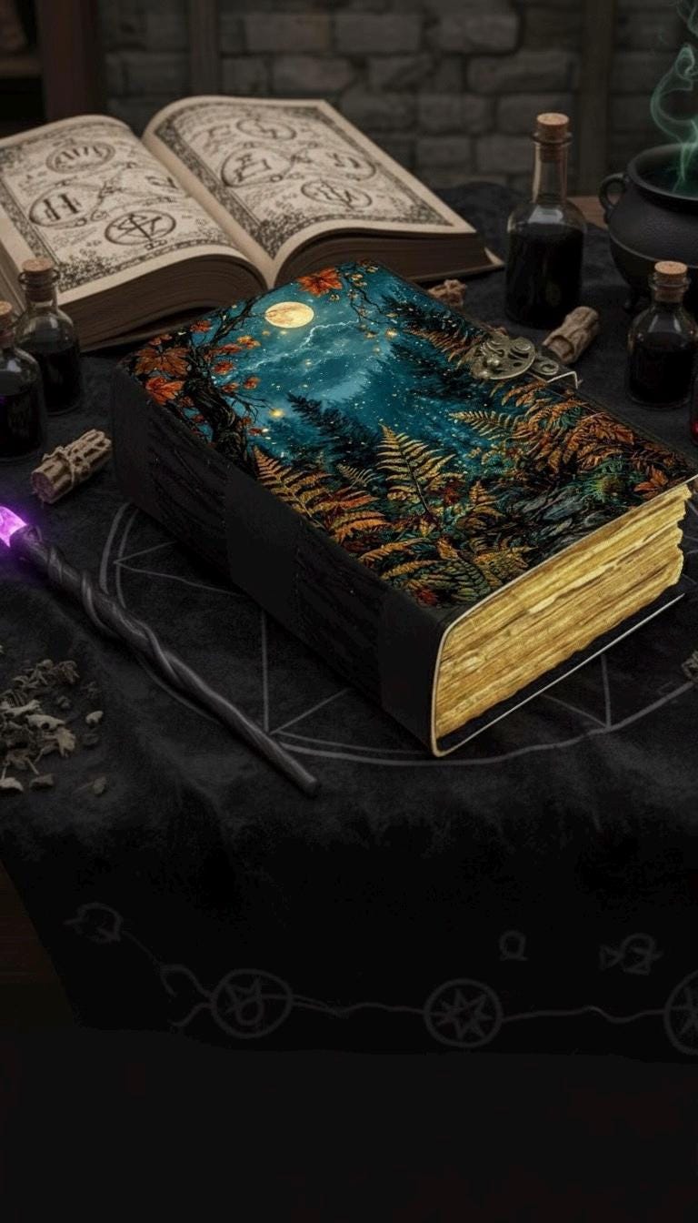 400 Page Grimoire Vintage leather journal, Moon Phase Handmade Fat Journal, Blank spell book of shadows Celestial Gifts For Him Her