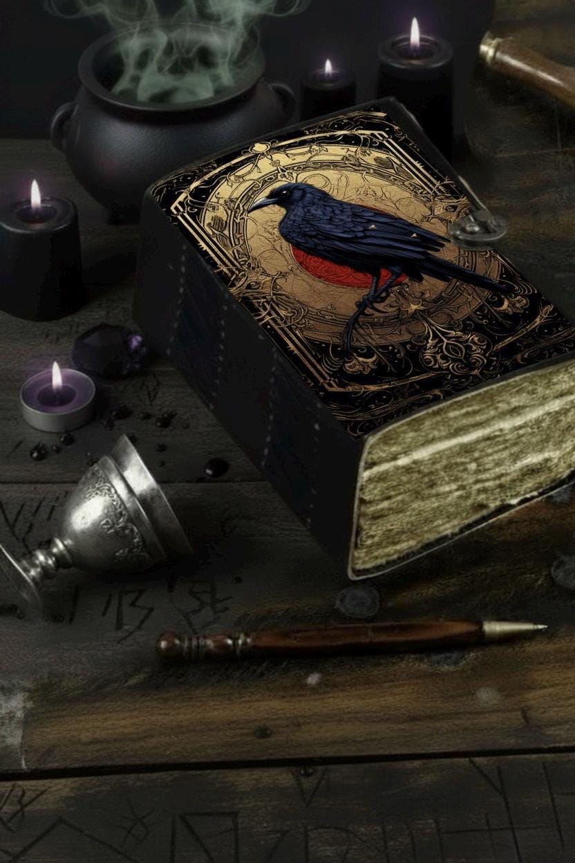 Raven Witchcraft Leather Journal Gothic Grimoire Book of Shadows Vintage Raven Grimoire Journal Witchcraft Journal Raven gifts for Halloween