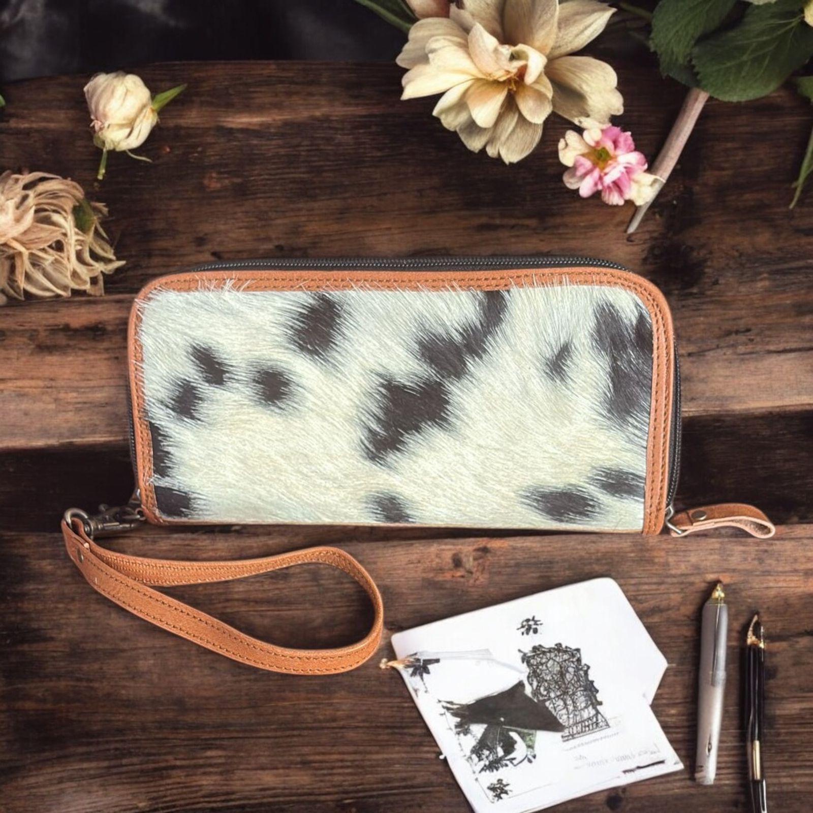 Cowhide Clutch Wristlet: Genuine Leather Ranchwear Organizer