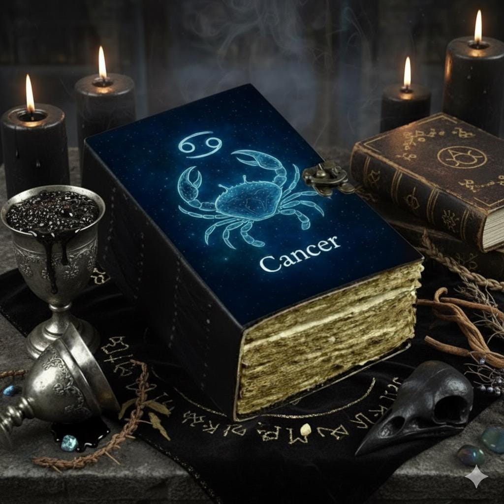 Cancer Grimoire Vintage leather journal, Zodiac Leather Journal, Blank spell book of shadows Birthday Gifts For Him Her
