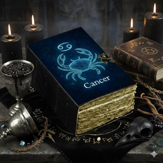 Cancer Grimoire Vintage leather journal, Zodiac Leather Journal, Blank spell book of shadows Birthday Gifts For Him Her