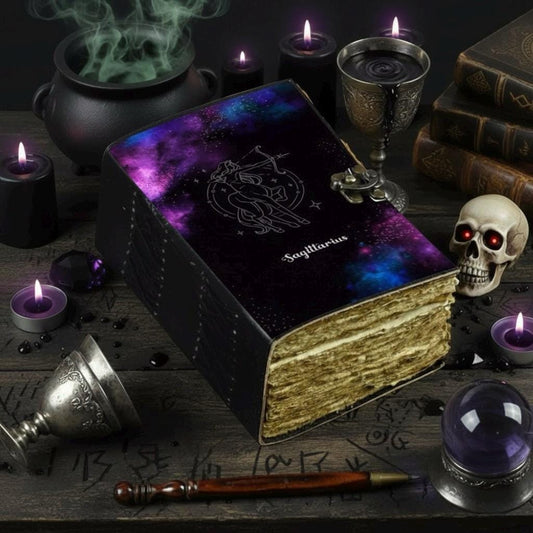 Sagittarius Grimoire Vintage leather journal, Zodiac Leather Journal, Blank spell book of shadows Birthday Gifts For Him Her
