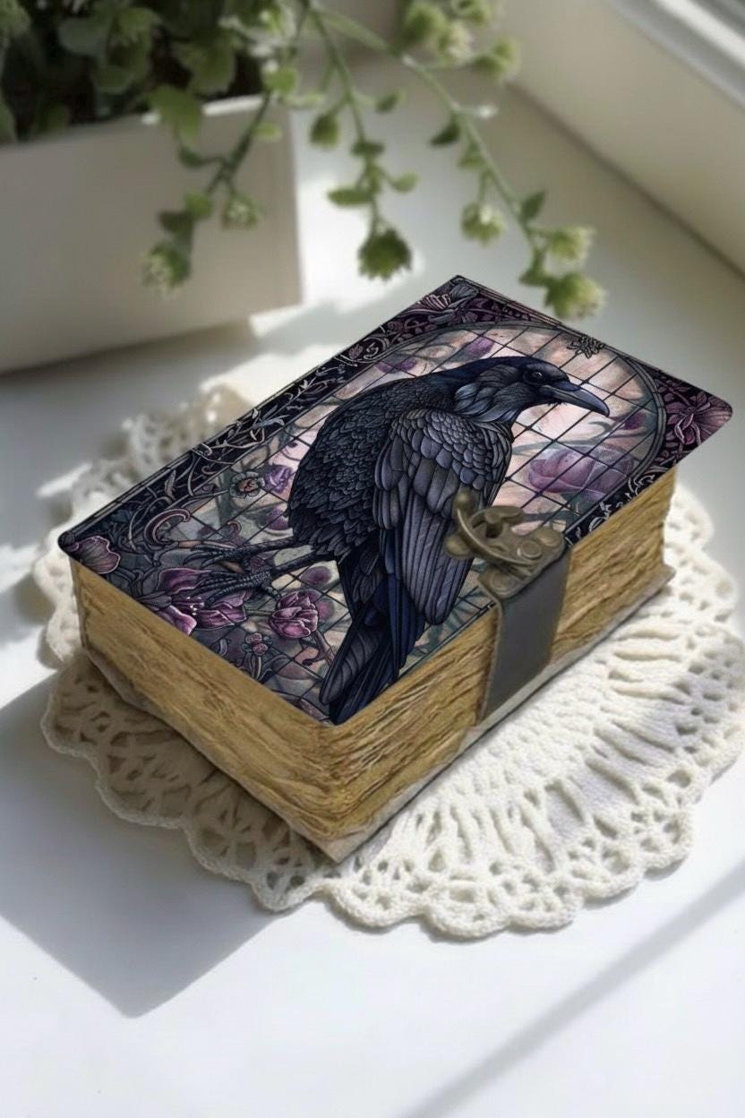 The Raven Leather Journal Gothic Grimoire Book of Shadows Vintage Raven Grimoire Journal Witchcraft Magic Journal Raven gifts for Halloween