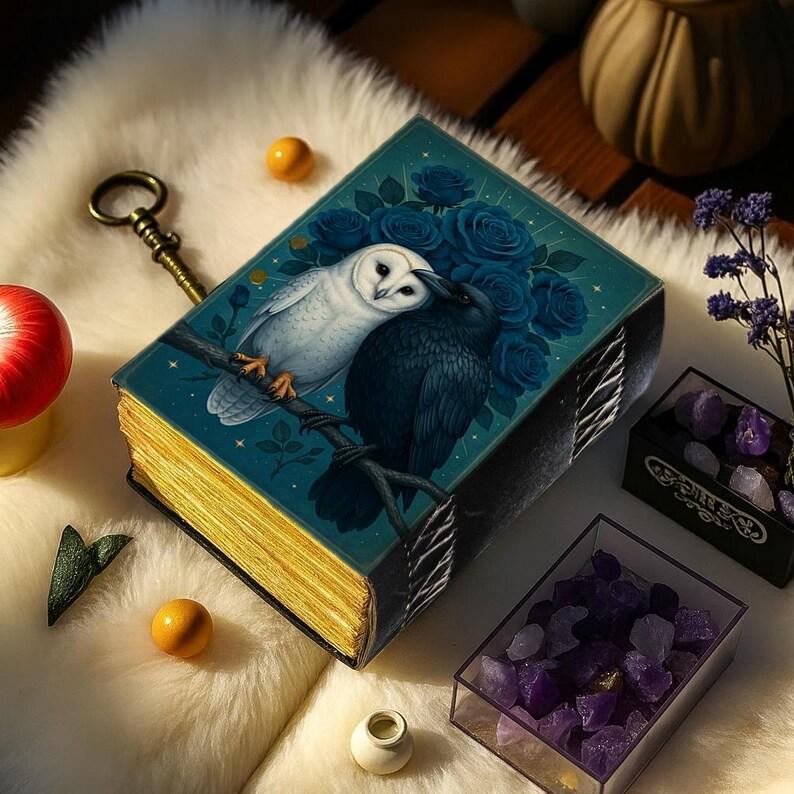 Raven & Owl Grimoire Vintage leather journal, Raven Leather Journal, Blank spell book of shadows Halloween Gifts For Him Her
