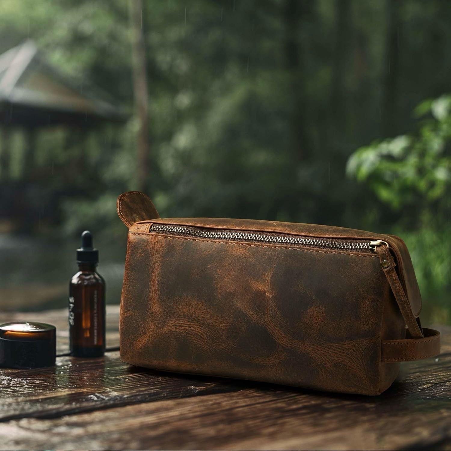 Genuine Leather Toiletry Bag Dopp Kit Groomsmen Gifts For Him Leather Shaving Makeup Cosmetic Bag Wedding Anniversary Gift Mother's day gift