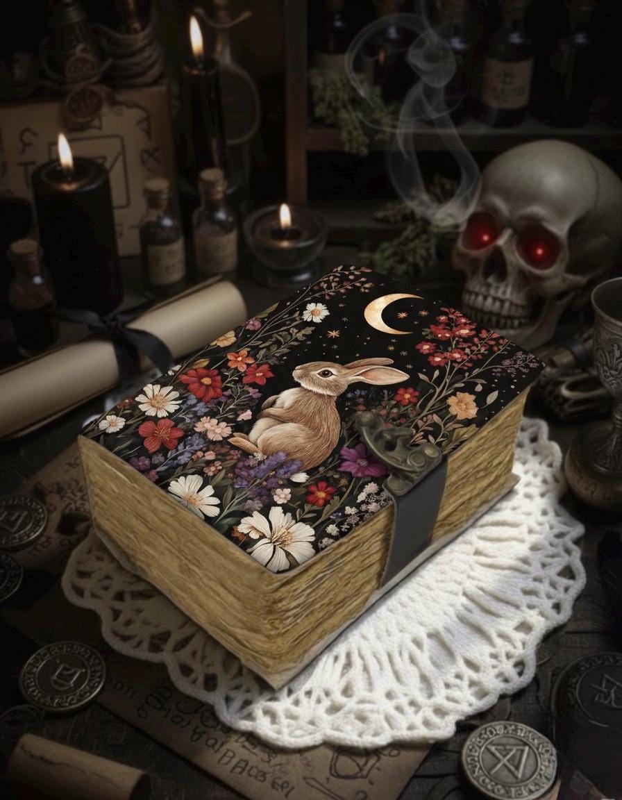 400 Page Large Rabbit Leather Journal, Personalized Leather Journal Gifts, Book of shadows Grimoire Leather Journal, Wizard Spell Book