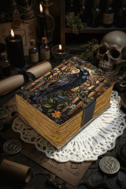 400 Page Large Raven Grimoire Vintage leather journal, Raven Leather Journal, Blank spell book of shadows Halloween Gifts For Him Her