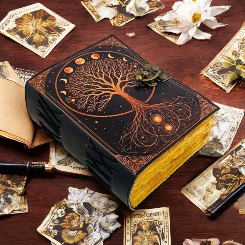 Tree of life Handmade Vintage leather journal Grimoire Blank Spell book of Shadow Birthday gift, Mother's day Gift Christmas Gift Halloween