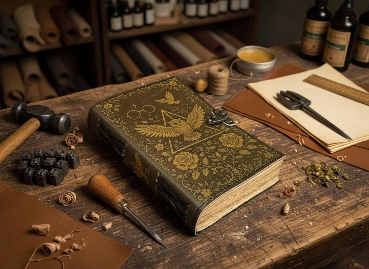 400 Page Owl Grimoire Journal – Blank Book of Shadows | Leather Spell Book of Wisdom | Handmade Witchy Sketchbook Owl Magic Tarot Notebook