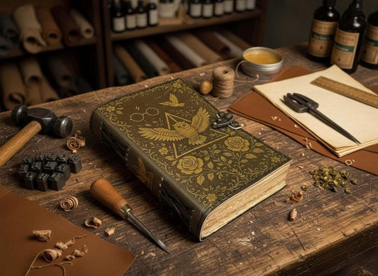 400 Page Owl Grimoire Journal – Blank Book of Shadows | Leather Spell Book of Wisdom | Handmade Witchy Sketchbook Owl Magic Tarot Notebook