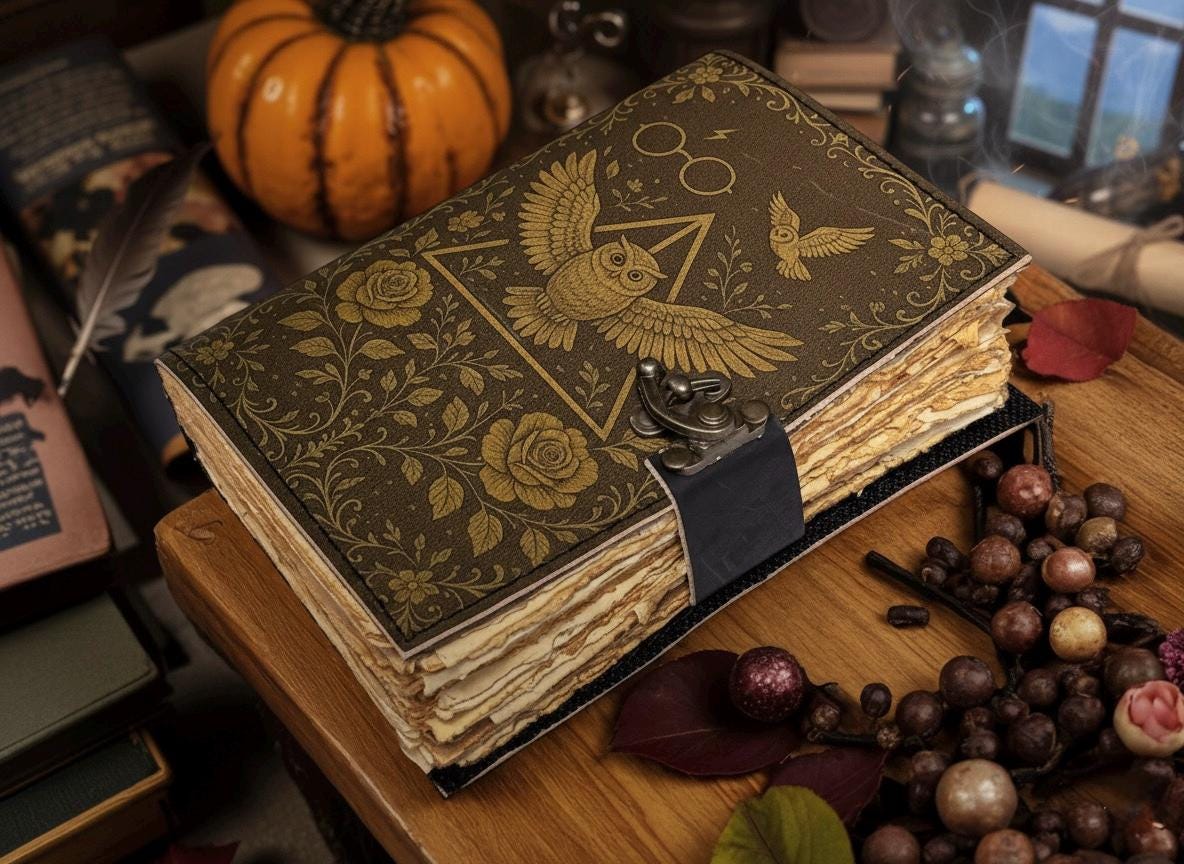 400 Page Owl Grimoire Journal – Blank Book of Shadows | Leather Spell Book of Wisdom | Handmade Witchy Sketchbook Owl Magic Tarot Notebook
