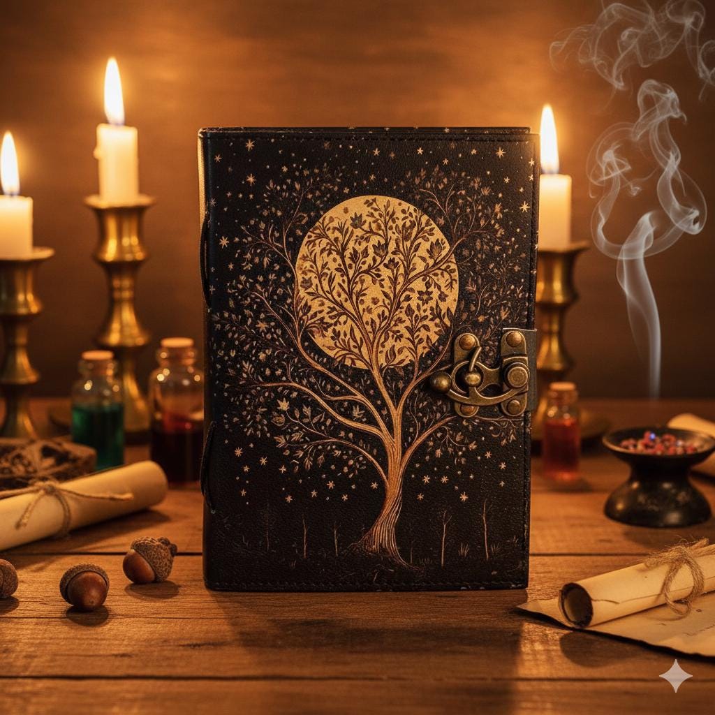 Tree of Life Leather Grimoire Journal: Blank Book of Shadows