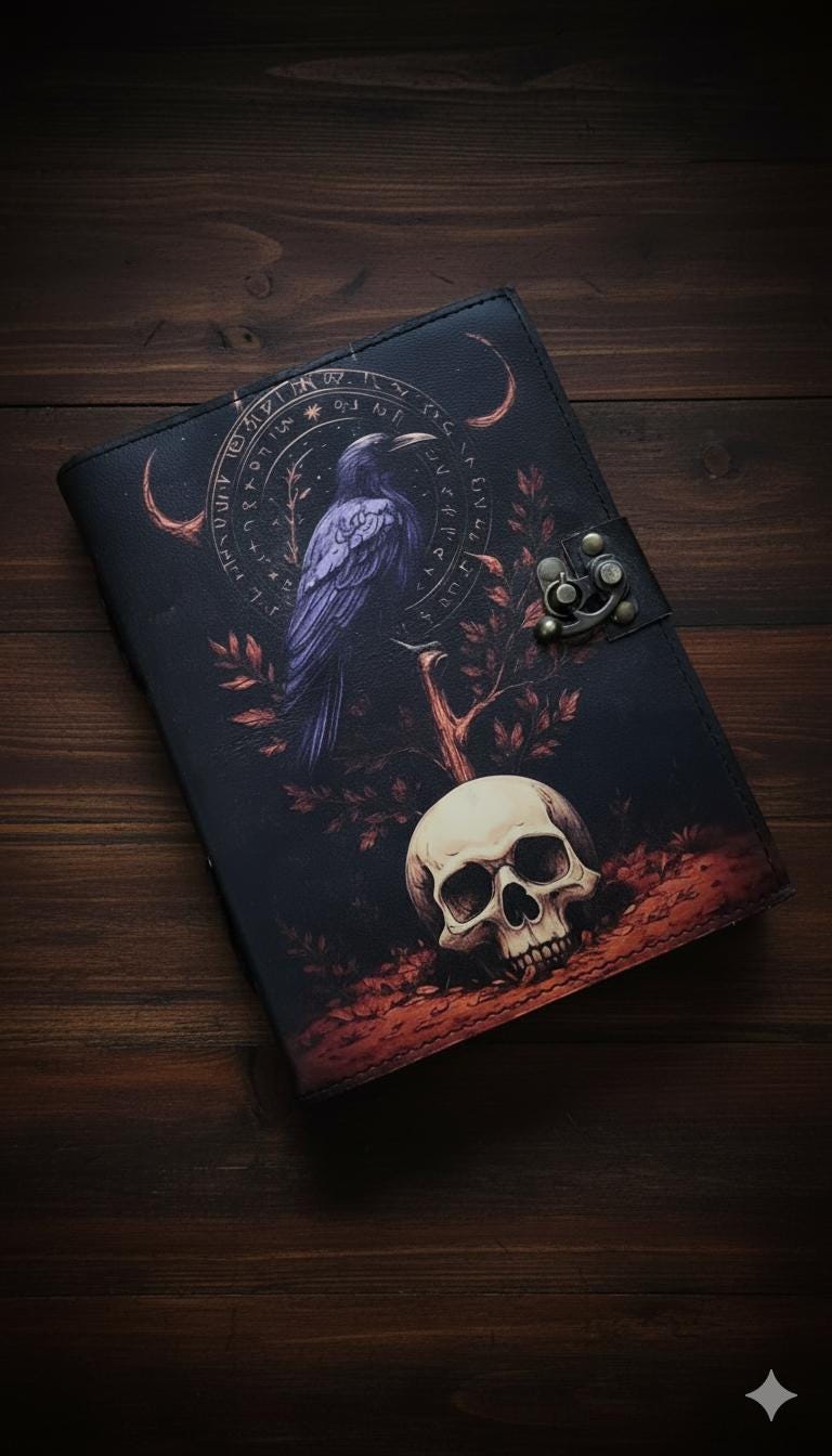 Grimoire Raven Vintage leather journal, Handmade,Blank spell book of shadows Celestial Gifts For Him Her
