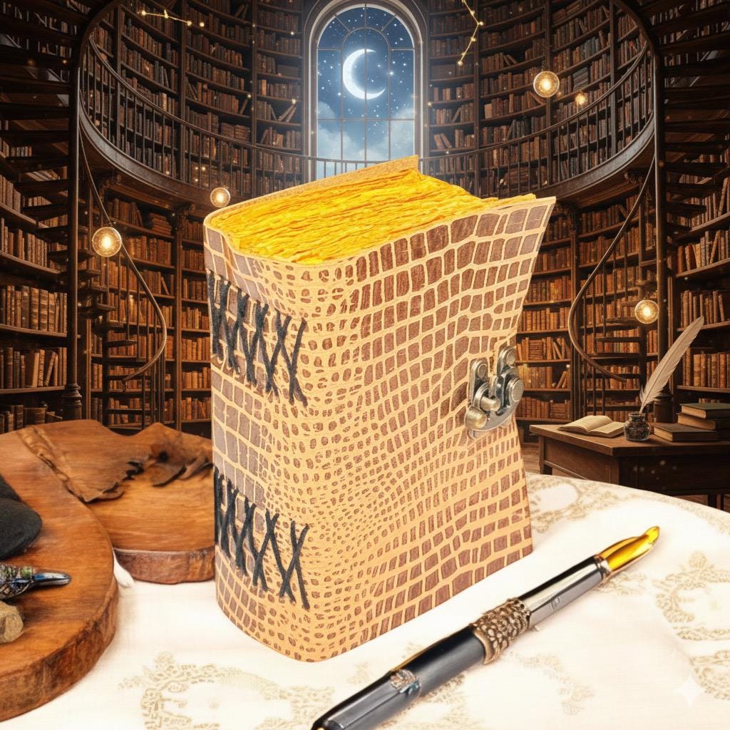 Crocodile Design leather Journal - Blank spell Book of shadows, Grimoire Journal, Travel Writing Notebook, Antique Deckle Paper Lock Closure