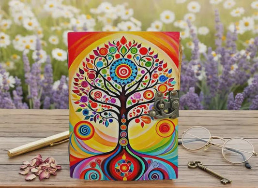 Tree of Life Grimoire – Leather Book of Shadows with Moon Phases | Handmade Witchcraft Spell Book | Celestial Journal for Gifts