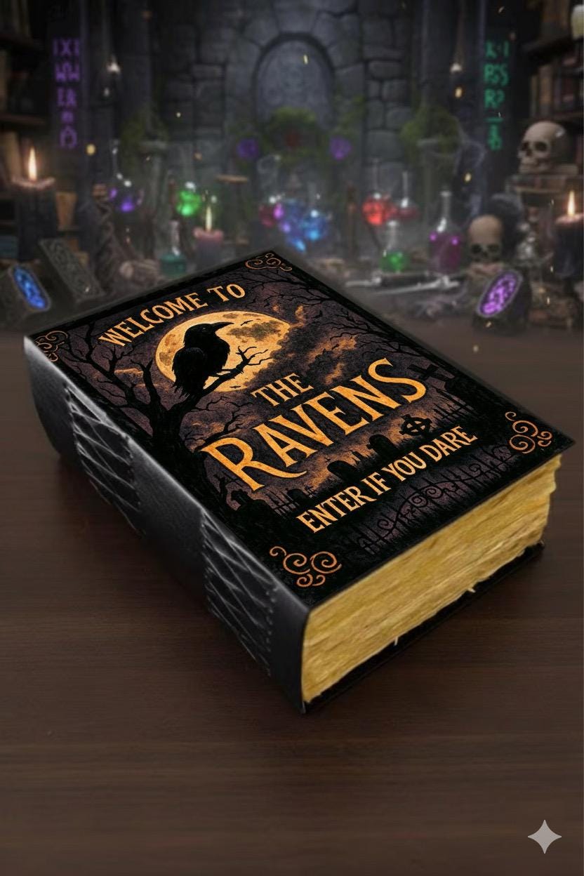 400 Page Large Raven Grimoire Vintage leather journal, Raven Leather Journal, Blank spell book of shadows Halloween Gifts For Him Her