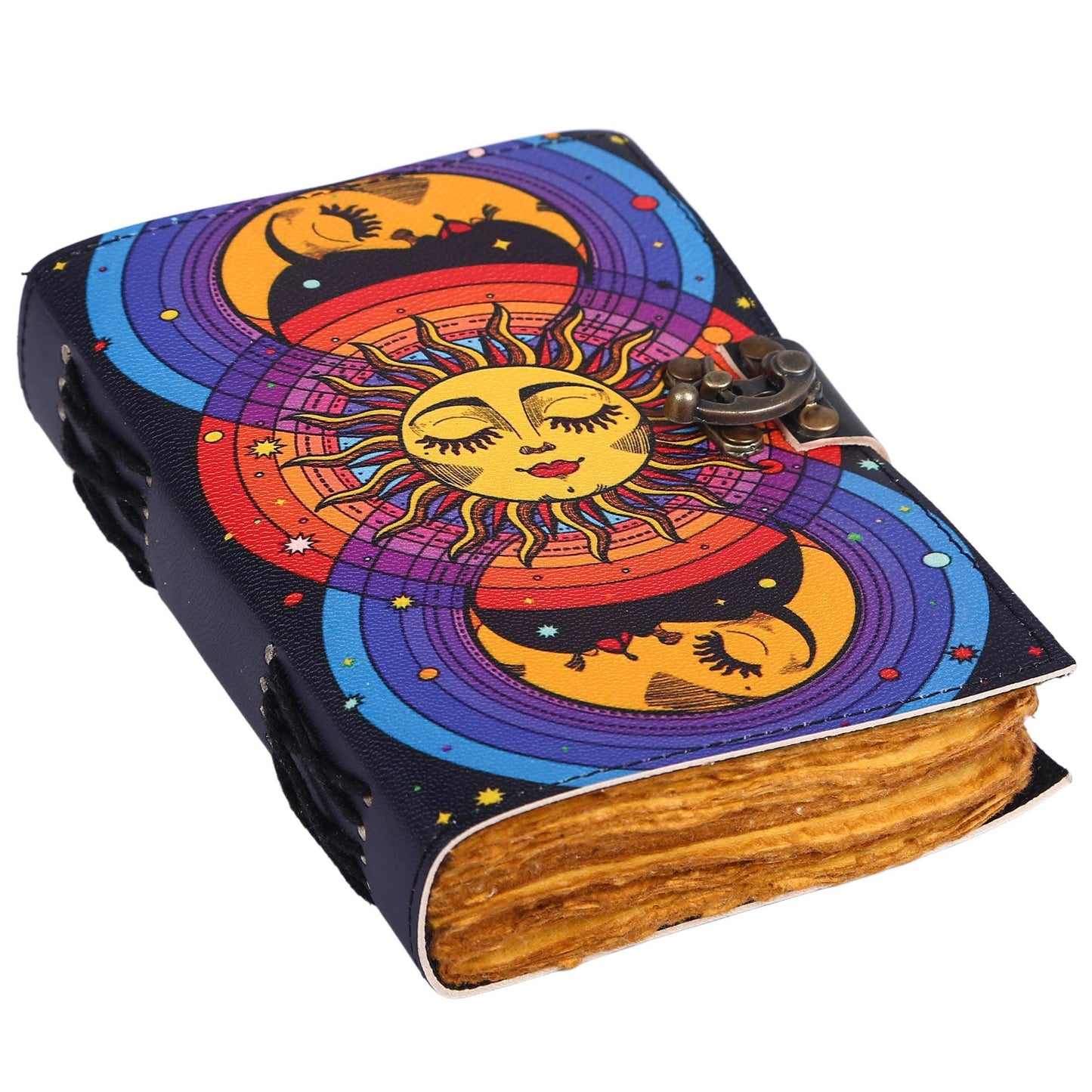 Sun Moon Grimoire Vintage leather journal, Moon Leather Journal, Blank spell book of shadows Halloween Gifts For Him Her