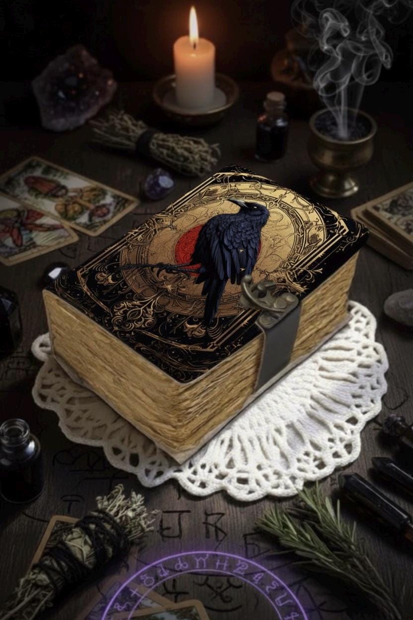 Raven Witchcraft Leather Journal Gothic Grimoire Book of Shadows Vintage Raven Grimoire Journal Witchcraft Journal Raven gifts for Halloween