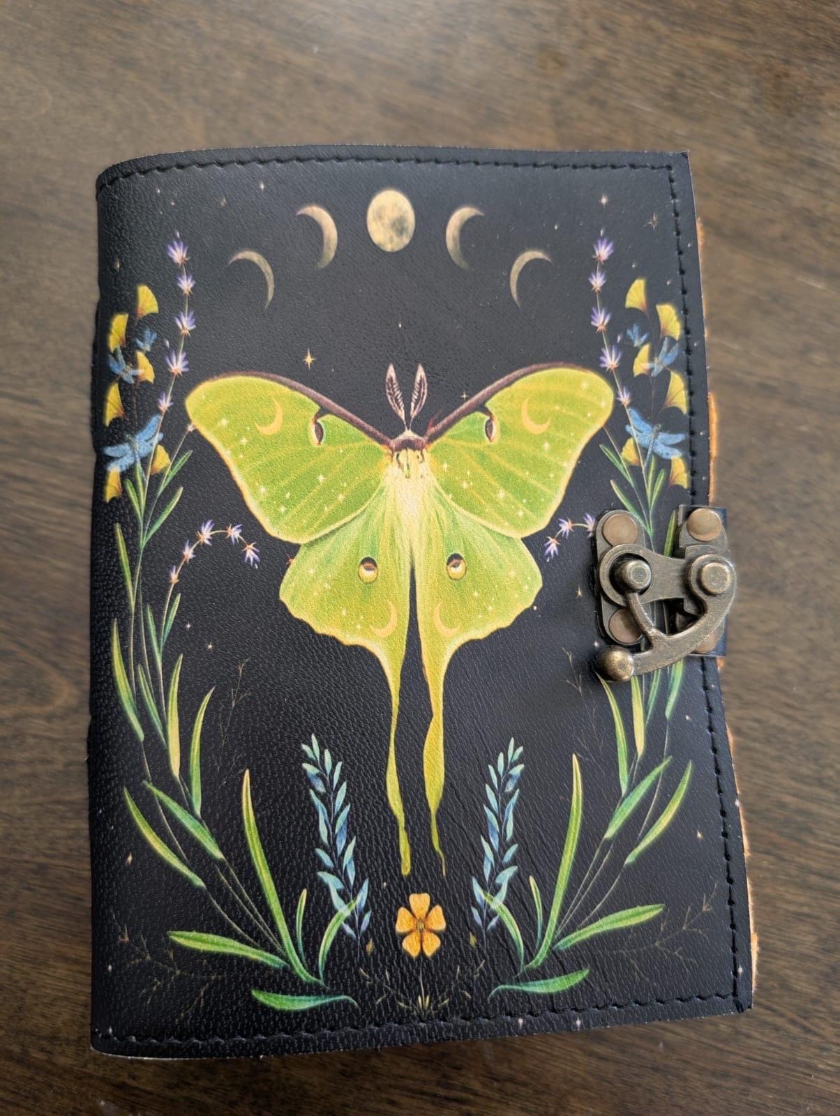 Luna Moth Leather Journal: Blank Spell Book of Shadows, Witchcraft Supplies