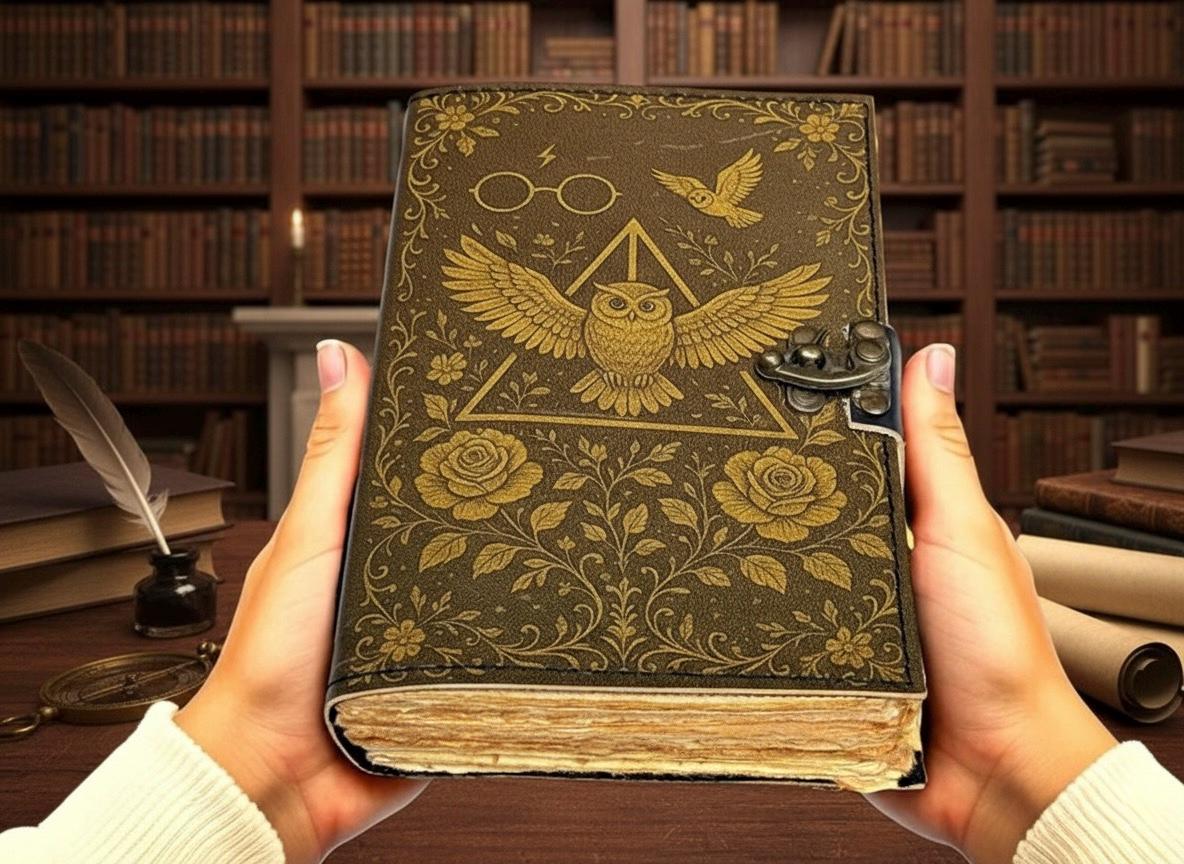 400 Page Owl Grimoire Journal – Blank Book of Shadows | Leather Spell Book of Wisdom | Handmade Witchy Sketchbook Owl Magic Tarot Notebook