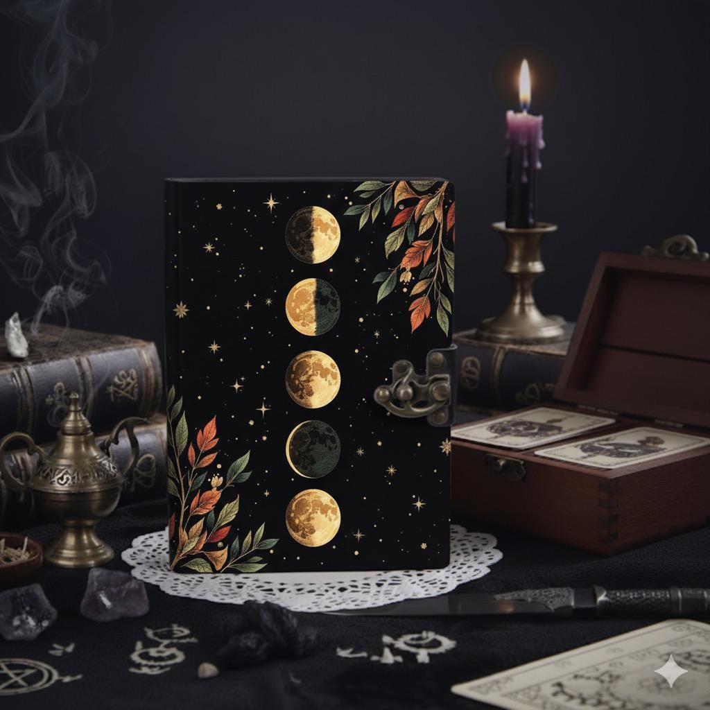 400 Page Floral Moon Moth Journal – Celestial Leather Grimoire | Handmade Book of Shadows | Witchy Garden Sketchbook | Full Moon Spell Diary